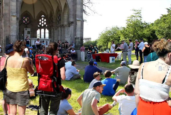 Museum visitors engaging with an interactive digital storytelling experience